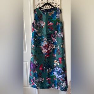 Bryn Walker Floral Satin Maxi Dress Lagenlook Boho Glam Artsy Fairy Sz M